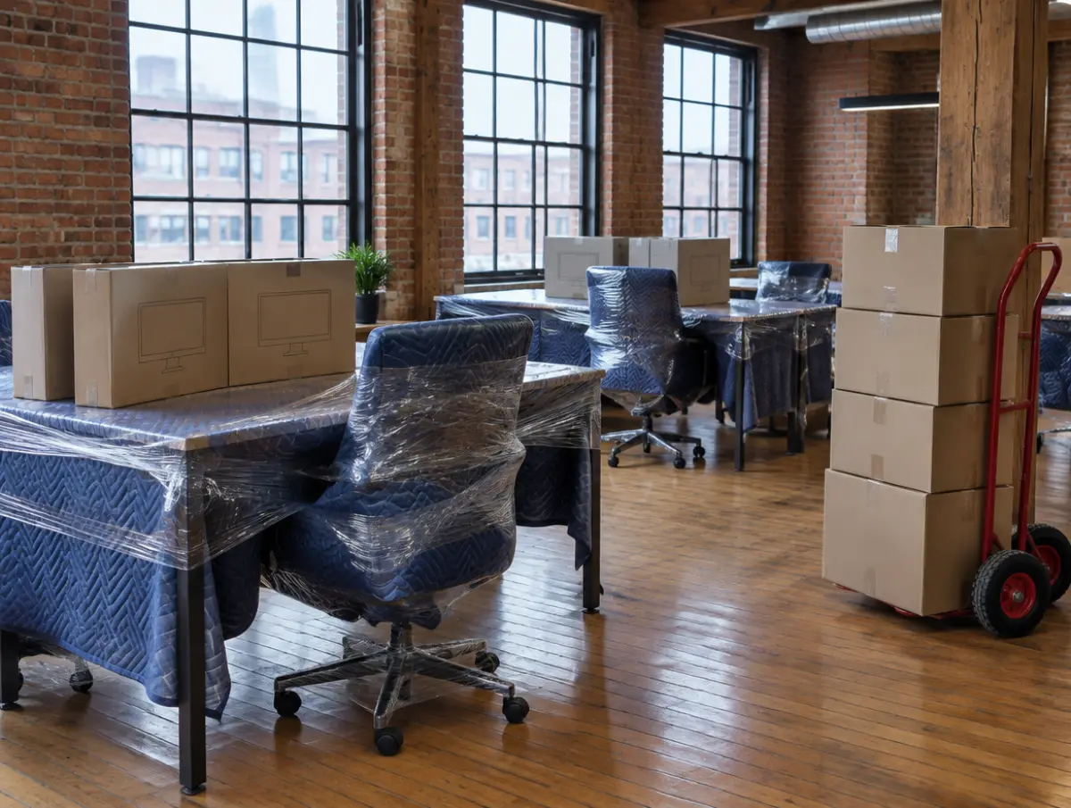 An office ready to be moved (AI-generated image)
